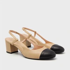 NEW Tuckernuck French Sole Black Baton Camel Nappa Leather Slingback Mules 9.5